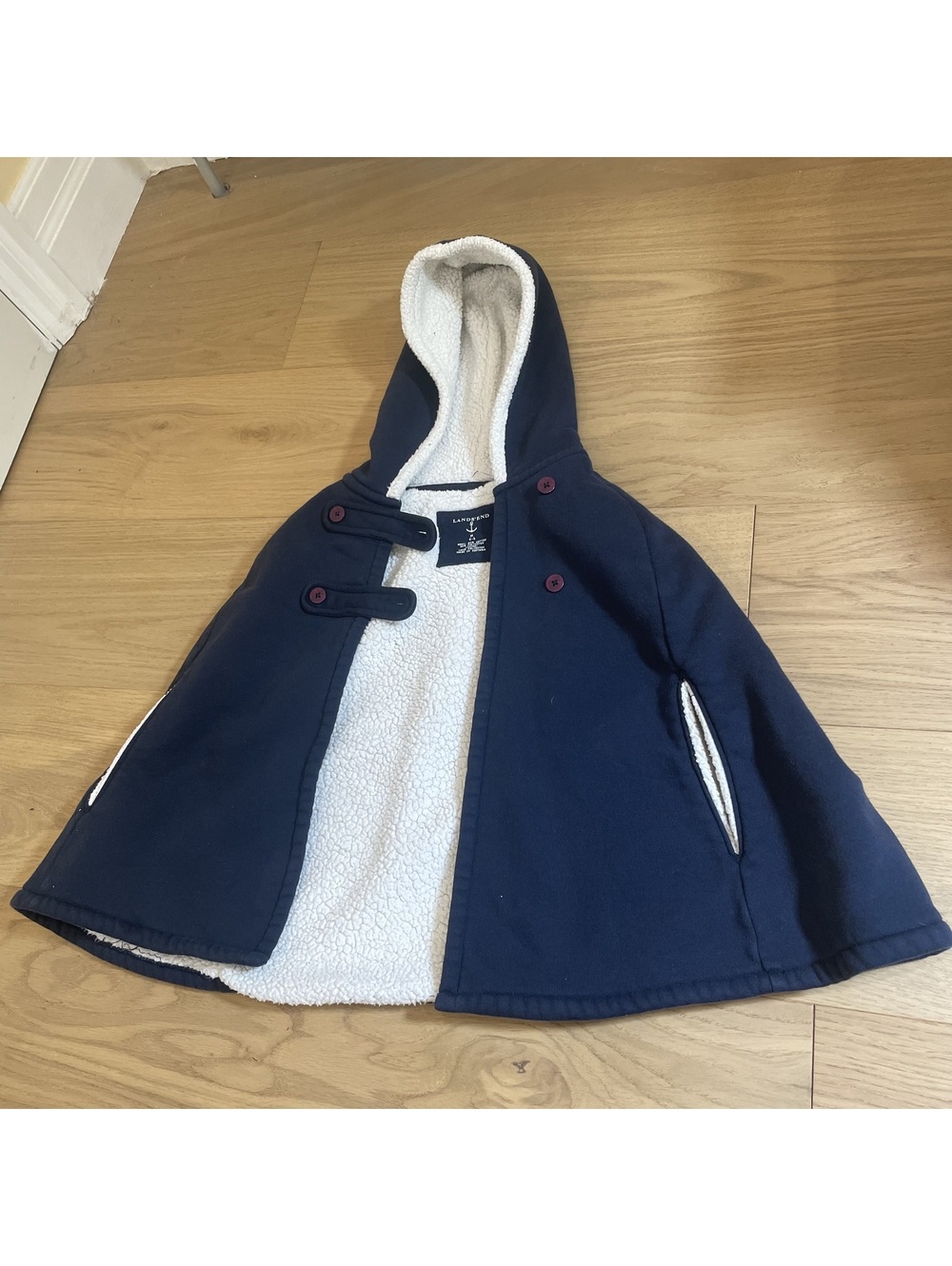 Lands' End Kids Navy Hooded Fleece Coat – Size 5T/5